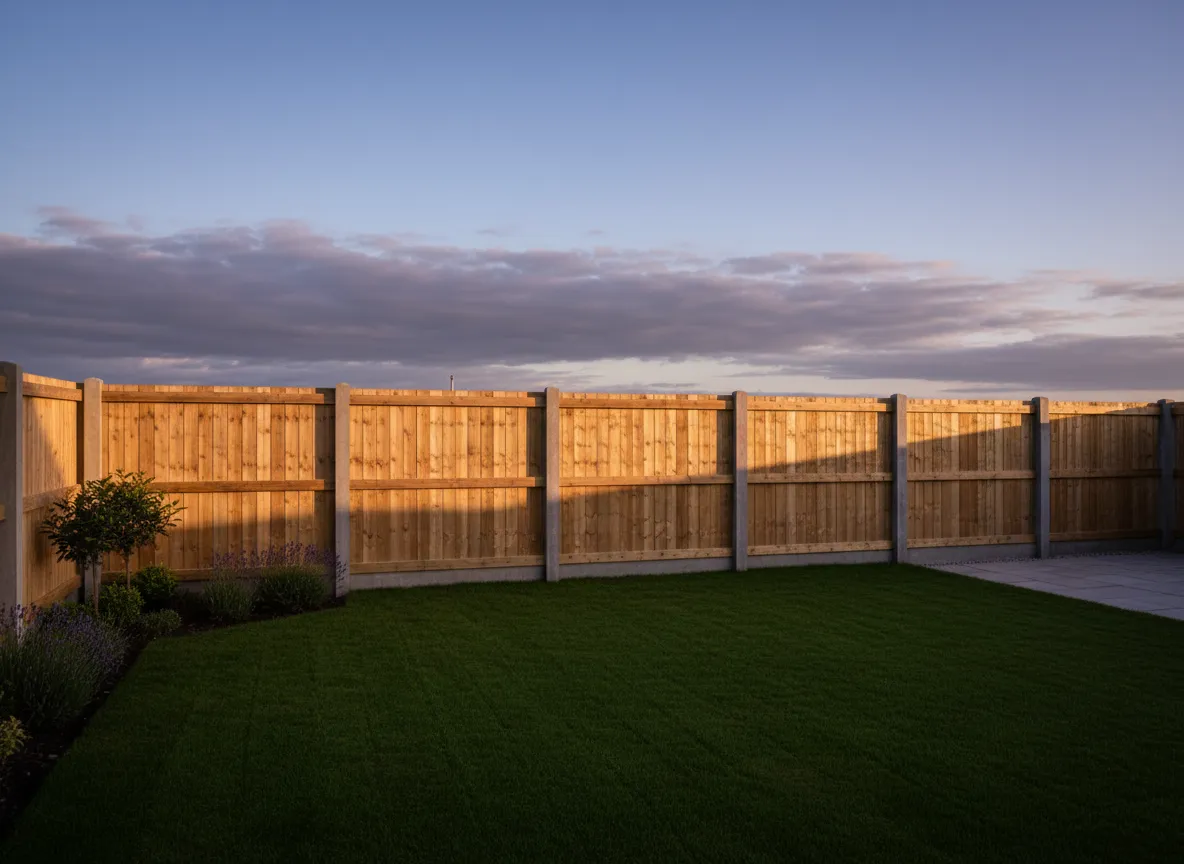[IMAGE: Newly built timber garden fence in an Aberdeen garden]